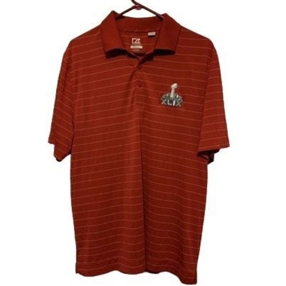 Super Bowl XLIX Size Large Cutter & Buck Red Striped Polo Shirt